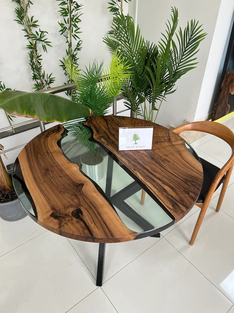 Round Table, Epoxy round table, Walnut dining room, Coffee table