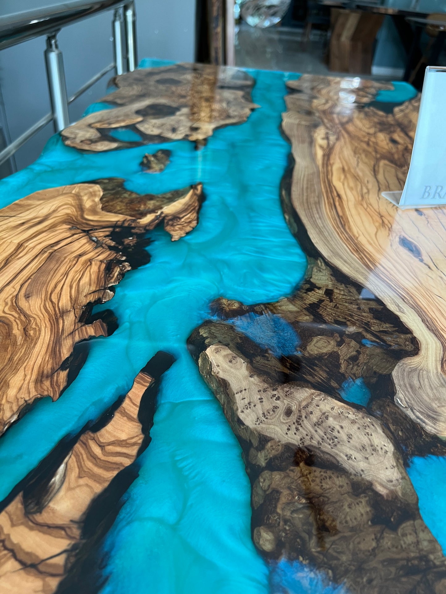 Turquoise epoxy, Epoxy olive table, Living room table, Custom live edge epoxy resin dining table, Color pigment epoxy, Dining room table
