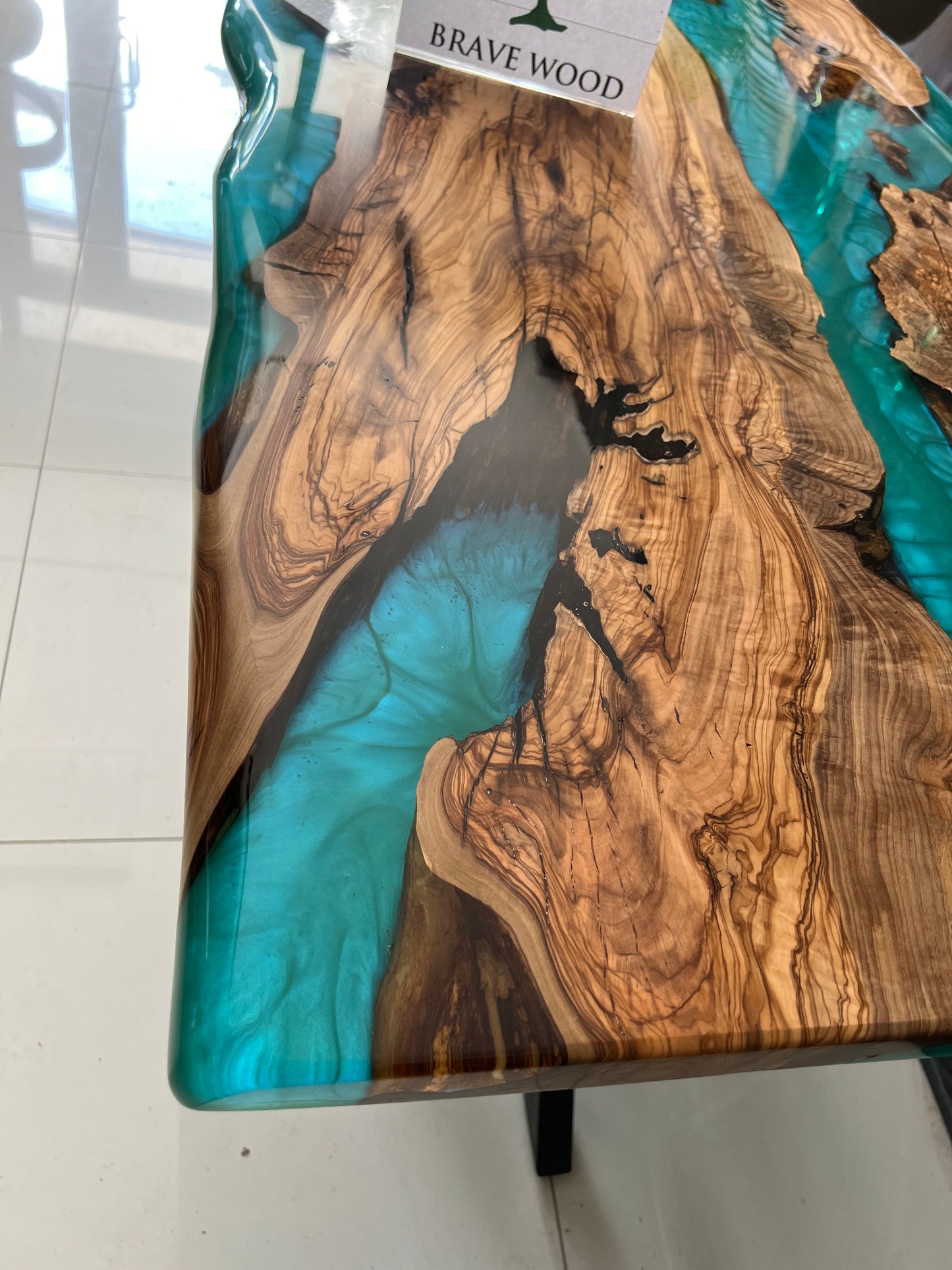 Turquoise epoxy, Epoxy olive table, Living room table, Custom live edge epoxy resin dining table, Color pigment epoxy, Dining room table
