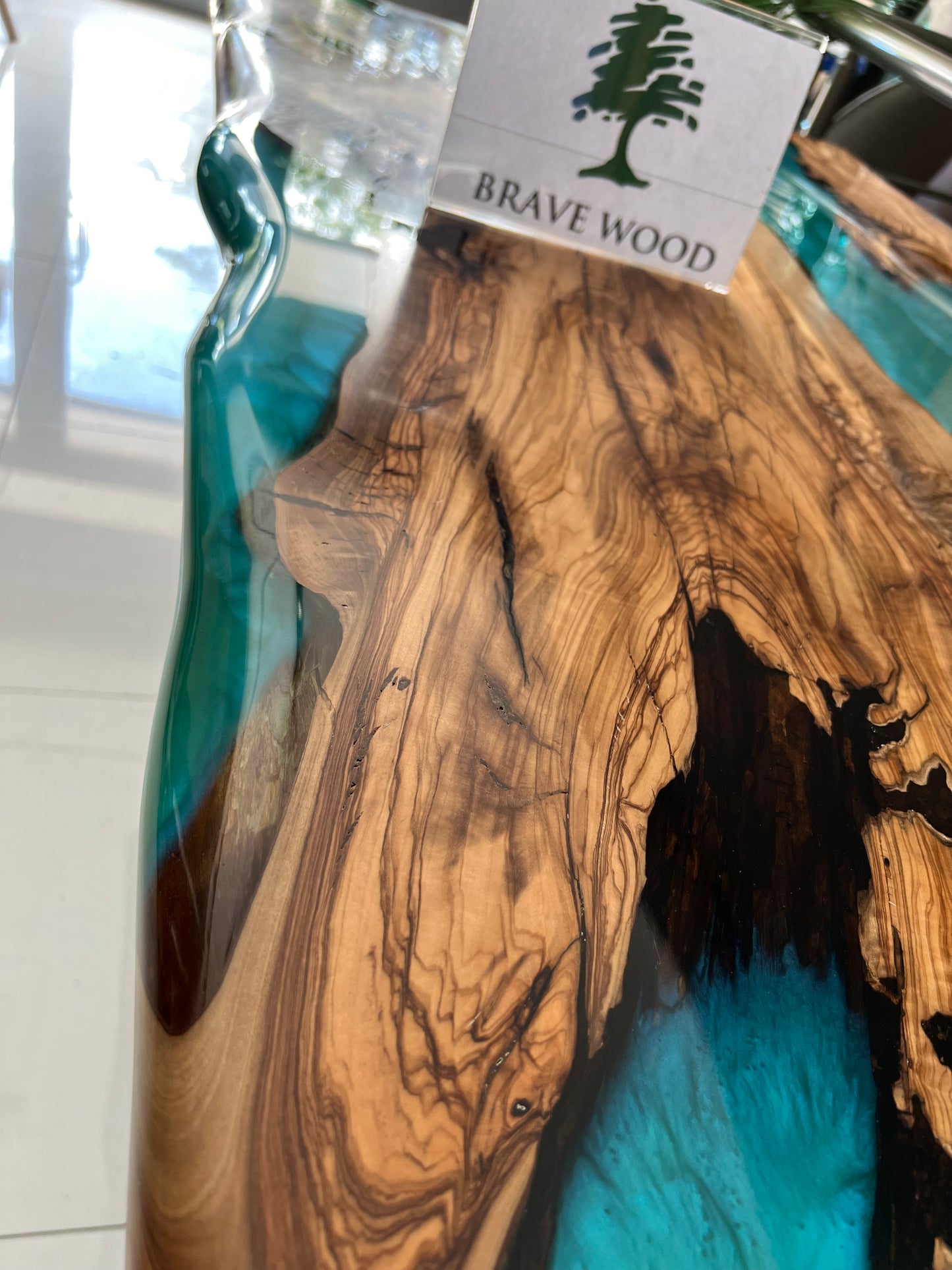 Turquoise epoxy, Epoxy olive table, Living room table, Custom live edge epoxy resin dining table, Color pigment epoxy, Dining room table