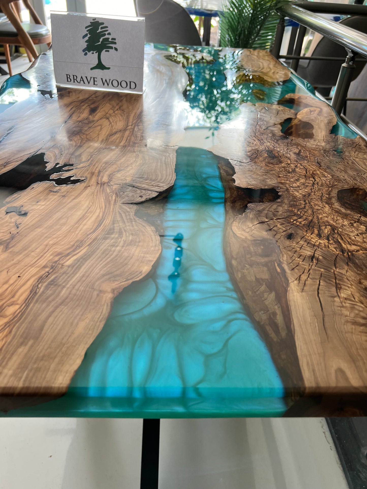 Turquoise epoxy, Epoxy olive table, Living room table, Custom live edge epoxy resin dining table, Color pigment epoxy, Dining room table