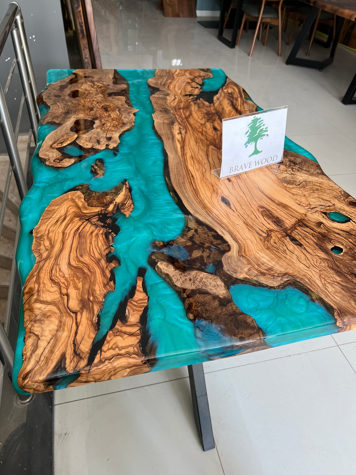 Turquoise epoxy, Epoxy olive table, Living room table, Custom live edge epoxy resin dining table, Color pigment epoxy, Dining room table