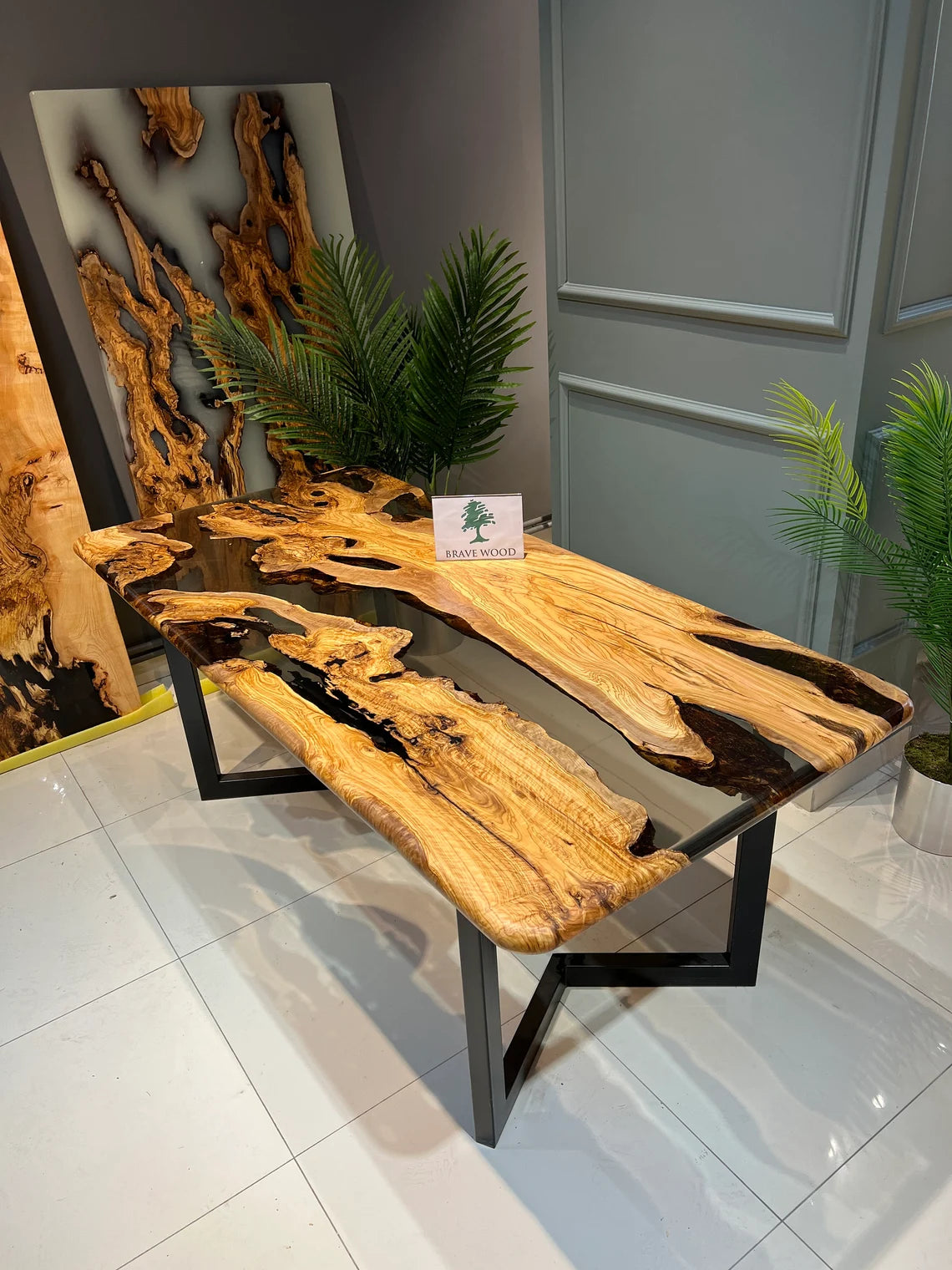 Kitchen epoxy table, Living room table, Olive tree epoxy table, Smoke ...