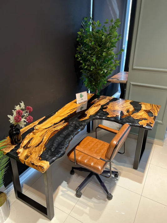 Epoxy work table, Desk, Olive wood epoxy work table, Metallic epoxy desk, Office desk